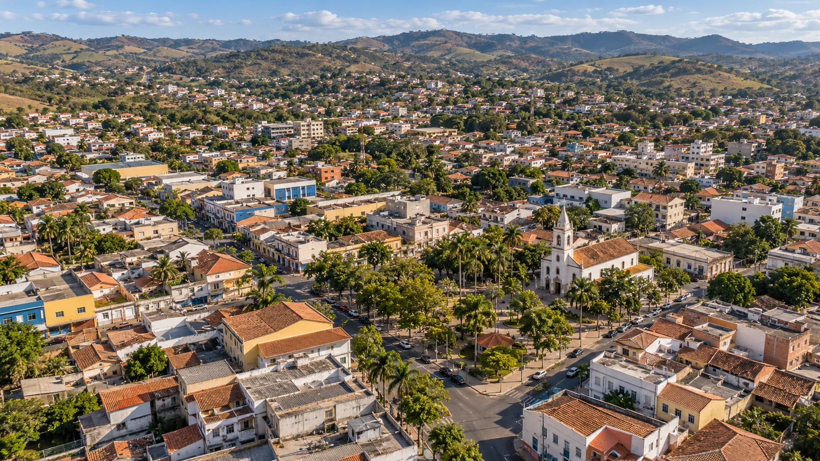 Panorama aéreo gerado a partir de características urbanas de Vespasiano